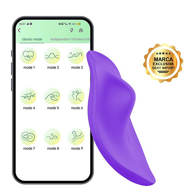 Vibrador de Calcinha em Silicone com 9 Modos de Vibrações, Controle por App e Carregamento via Cabo USB Magnético - SI Paname App | 8 x 4,5 cm | Disponível em 3 Cores - 3