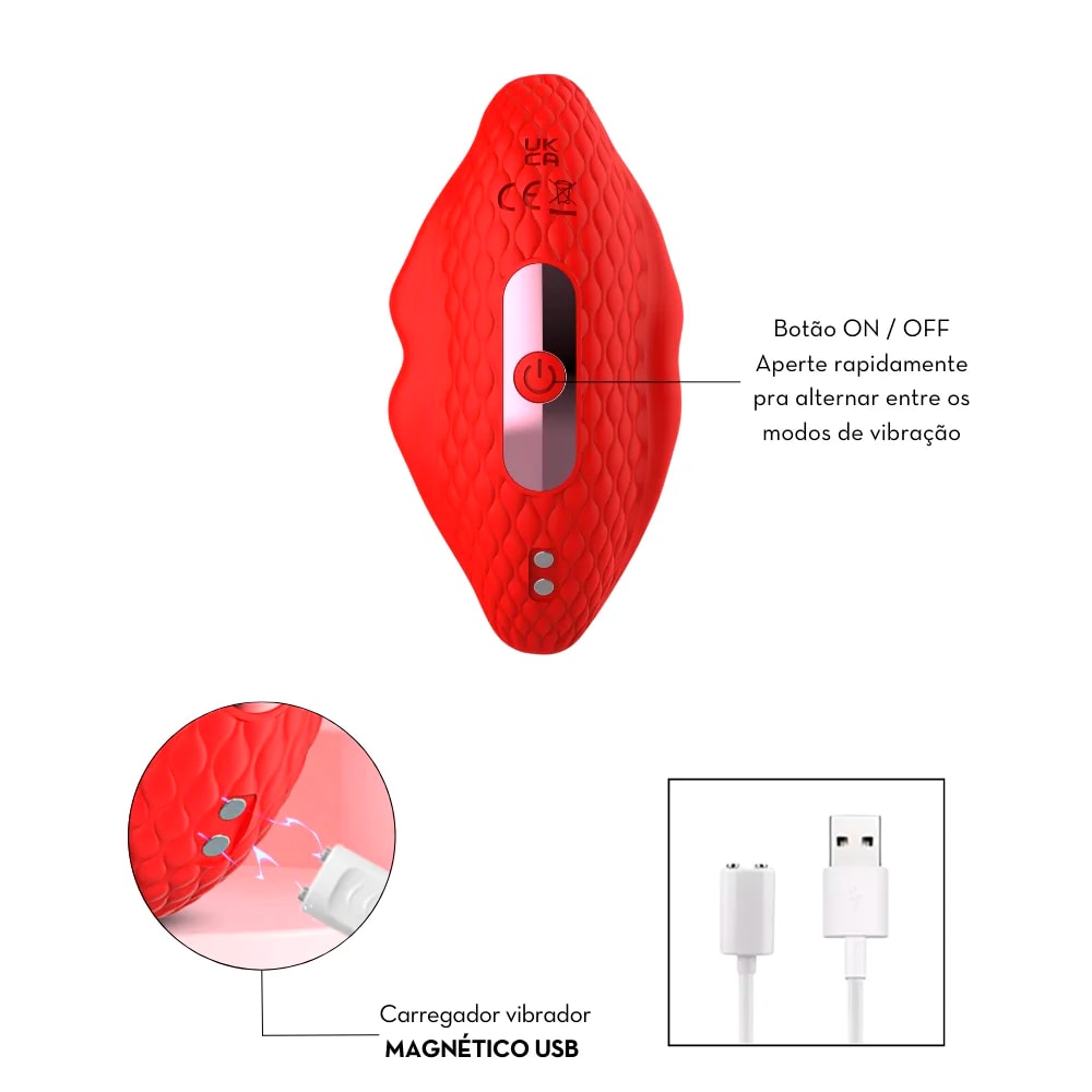Vibrador de Calcinha em Silicone com Formato de Boca, Recarregável, 9 Modos de Vibração e Controle via Aplicativo | 8,5 x 4,2 cm - 3