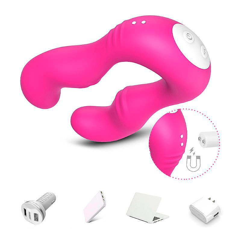 Vibrador para Casais em Silicone com Motor Duplo, 9 Modos de Vibração, Recarregável e Controle Remoto Sem Fio - Lesbian Vibrator - 2