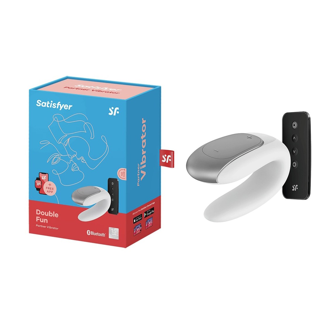 Vibrador para Casal Recarregável em Silicone com 10 Modos de Vibrações, Controle Remoto e Aplicativo - Satisfyer Double Fun | 9,3 x 4,2 cm | Disponível em 3 Cores - 10