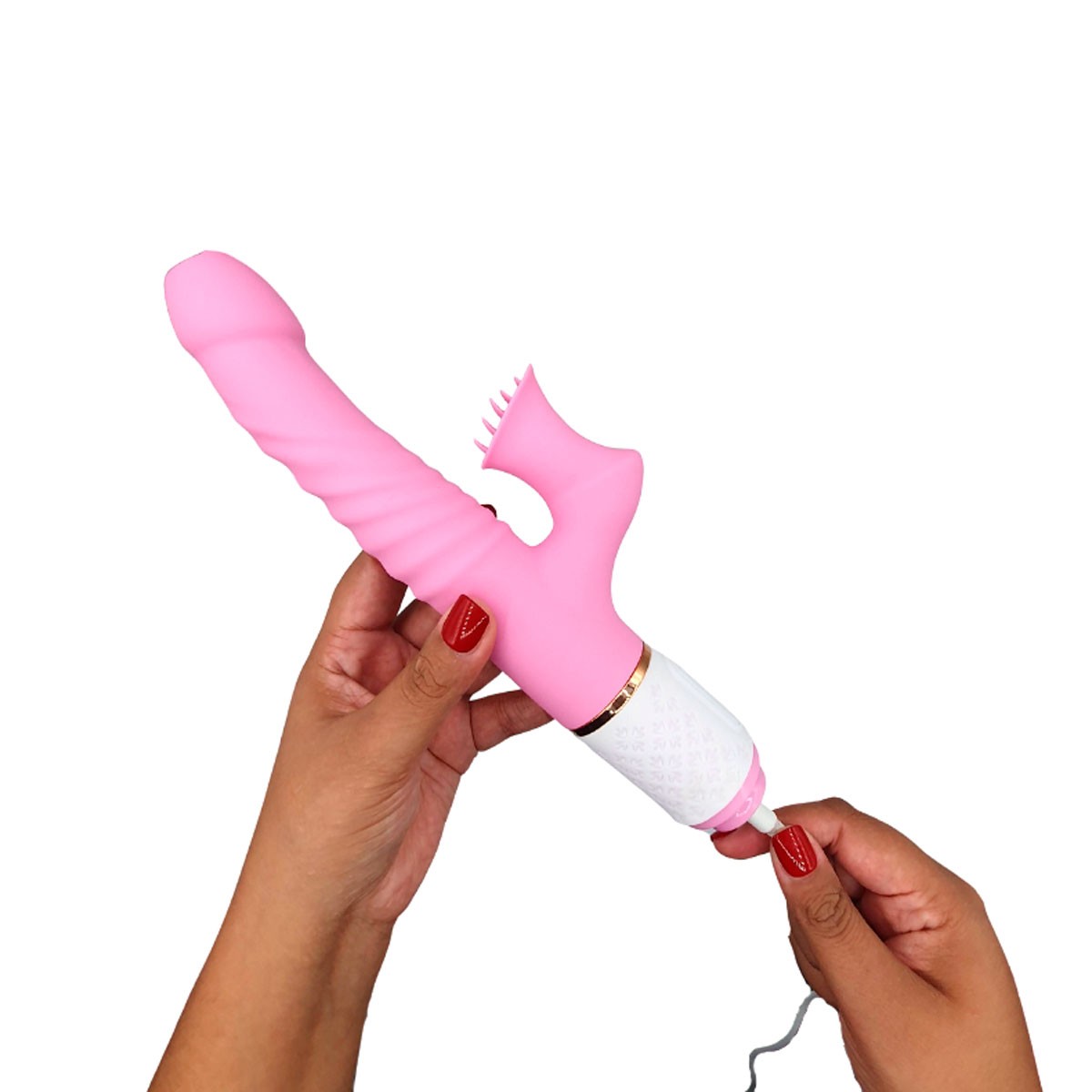 Vibrador de Clitóris e Ponto G Recarregável com Função Aquecimento, 7 Movimentos Vai e Vem e 7 Modos de Vibrações em Movimentos de Língua - Super Vibrators | 13 x 3,3 cm - 7