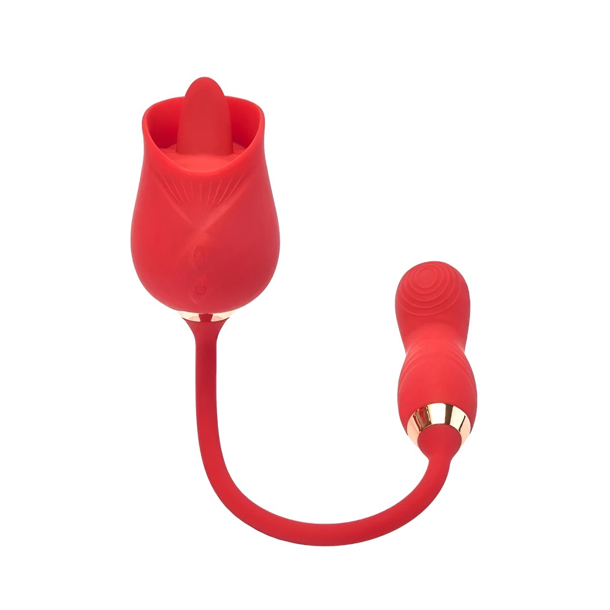 Vibrador Duplo Recarregável em Formato de Rosa com 10 Modos de Dedilhado e 10 Movimentos de Língua - SI Flowery | 9 x 2,2 cm | Disponível em 2 Cores - 2