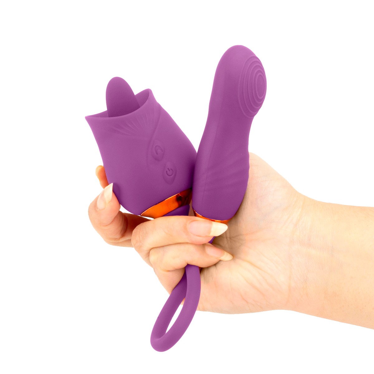 Vibrador Duplo Recarregável em Formato de Rosa com 10 Modos de Dedilhado e 10 Movimentos de Língua - SI Flowery | 9 x 2,2 cm | Disponível em 2 Cores - 6