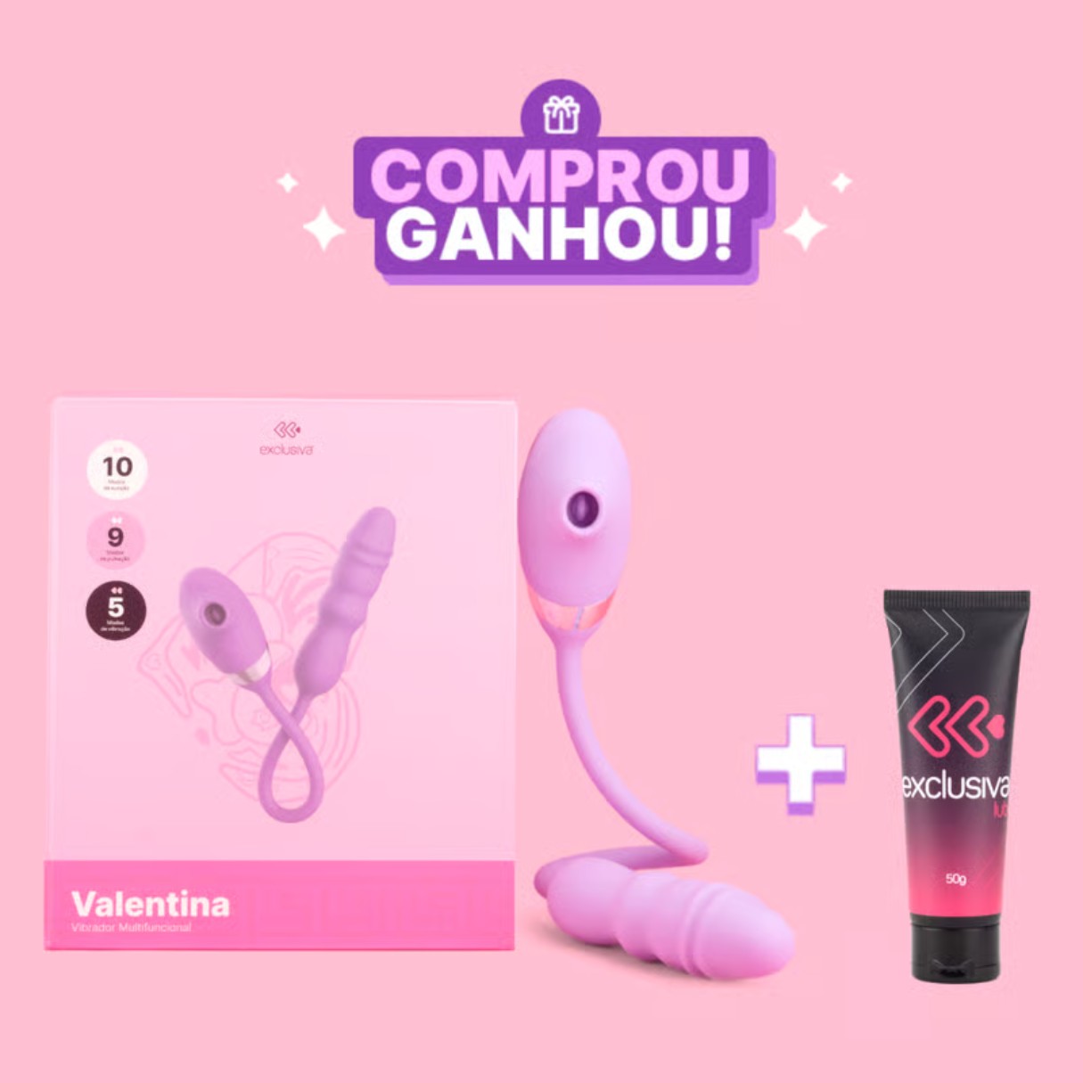 Vibrador Duplo em Silicone com 10 Modos de Vibração, 5 Níveis de Pulsação e 9 Tipos de Vai e Vem - Exclusiva Valentina | 13 x 3,5 cm - 1