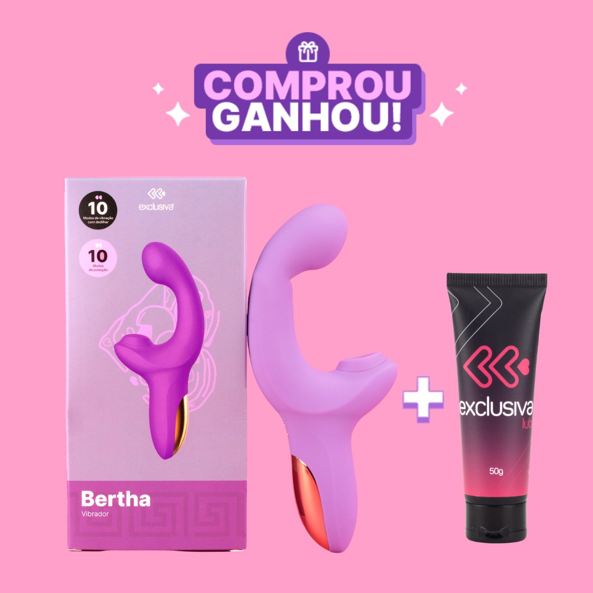 Vibrador Duplo em Silicone com 10 Modos de Vibração com Dedilhar, 10 Modos de Pulsação e Carregamento via Cabo USB Magnético - Exclusiva Bertha | 18,5 x 4 cm | Disponível em 2 Cores - 1
