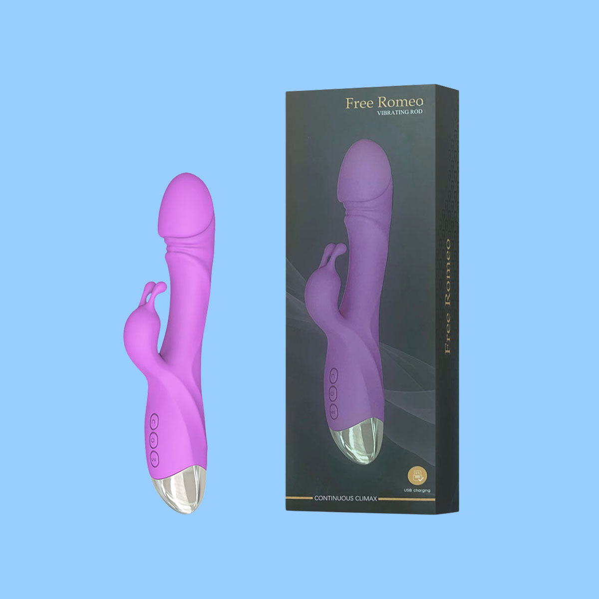 Vibrador Estimulador de Ponto G e Clitóris em Silicone com 10 Modos de Vibração, Base Cromada e Recarregável - Free Romeo | 11,5 x 3,8 cm | Disponível em 3 Cores - 1