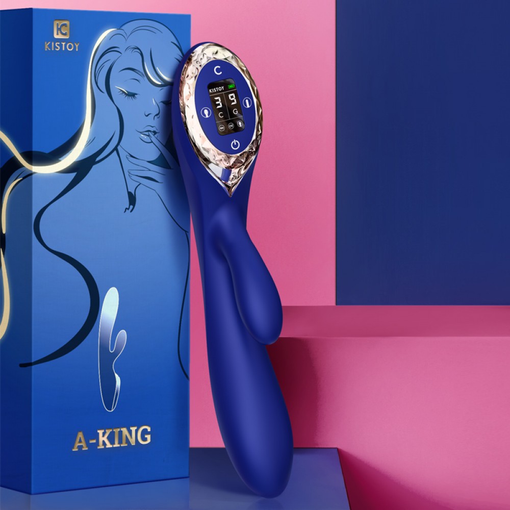 Vibrador Inflável Recarregável com Estimulador de Clitóris, Painel de LED e 12 Modos de Vibração - Kistoy A-King | 11,6 x 4,4 cm | Cor: Azul - 1