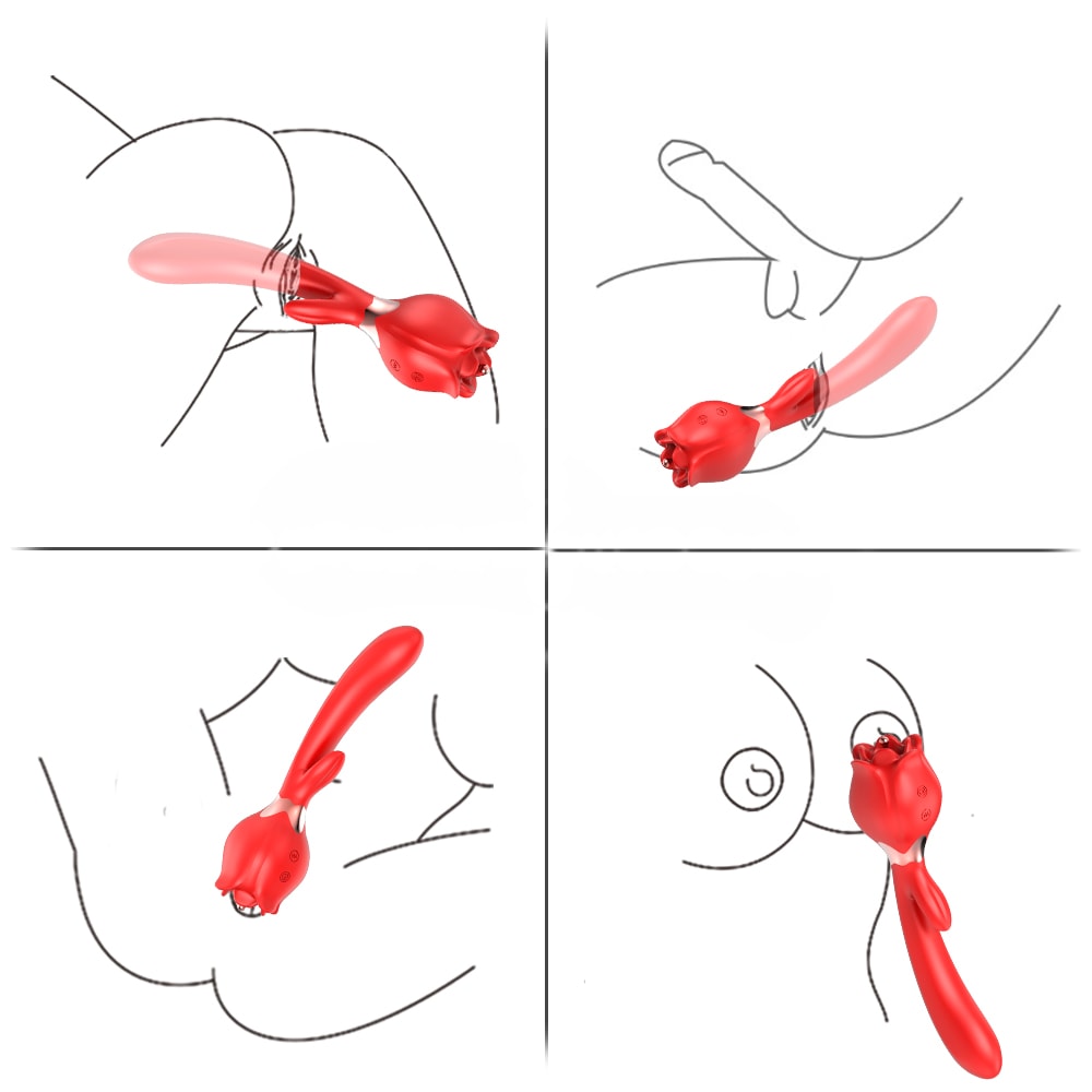 Vibrador de Ponto G e Estimulador Clitoriano em Formato de Rosa com Ponteira Estimuladora e 2 Capas, 10 Modos de Vibração e 3 Rotações - Lena | 13 x 3,4 cm | Disponível em 2 Cores - 4