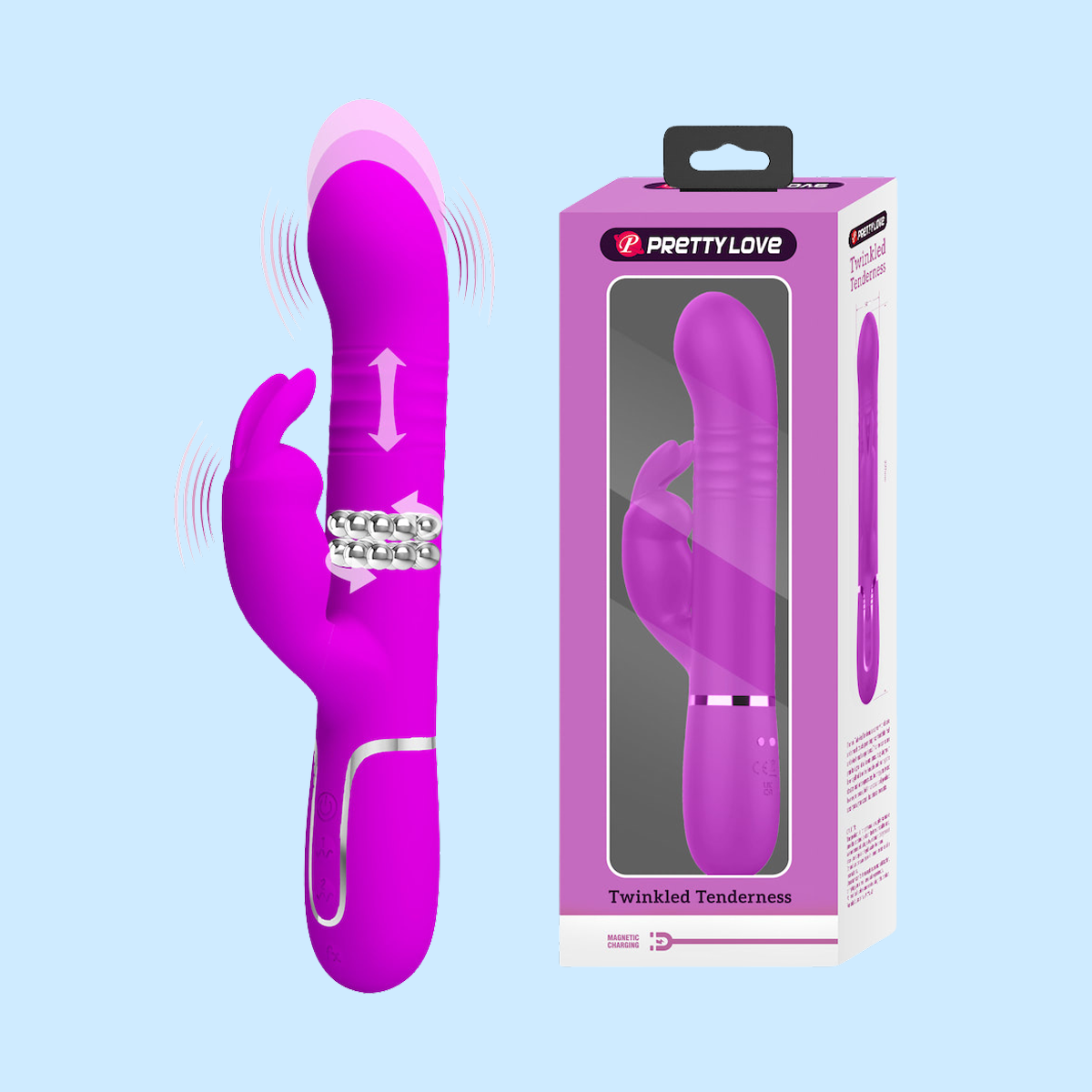 Vibrador Rabbit com 7 Modos de Vibrações, 4 Tipos de Rotação, 4 Tipos de Vai e Vem e Recarregável - Pretty Love Coale | 12,5 x 3,4 cm - 1
