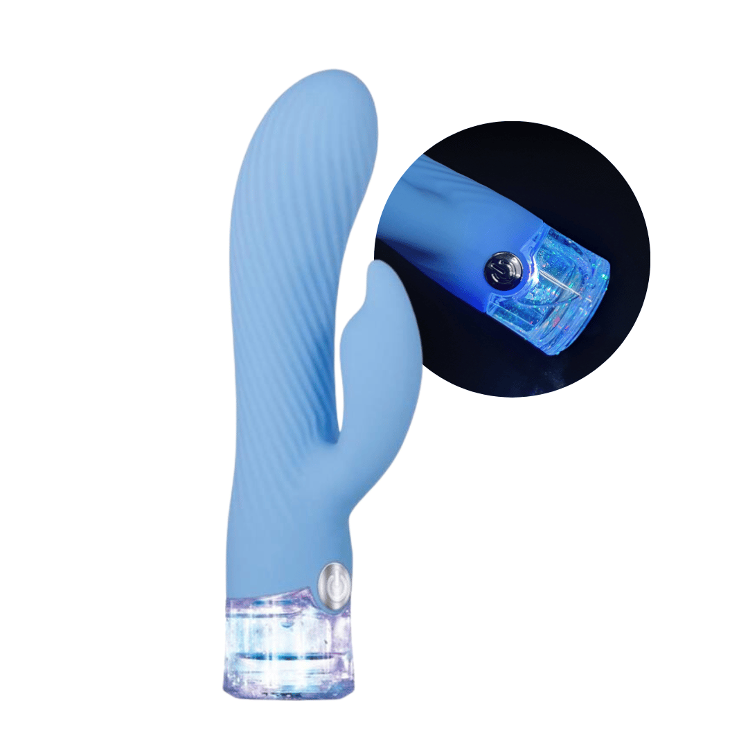 Vibrador Rabbit Recarregável com Texturas em Espiral e Estimulador Clitoriano, 2 motores com 10 Modos de Vibração e Luz de LED - Evolved Glitteriffic | 9,5 x 3,5 cm - 1