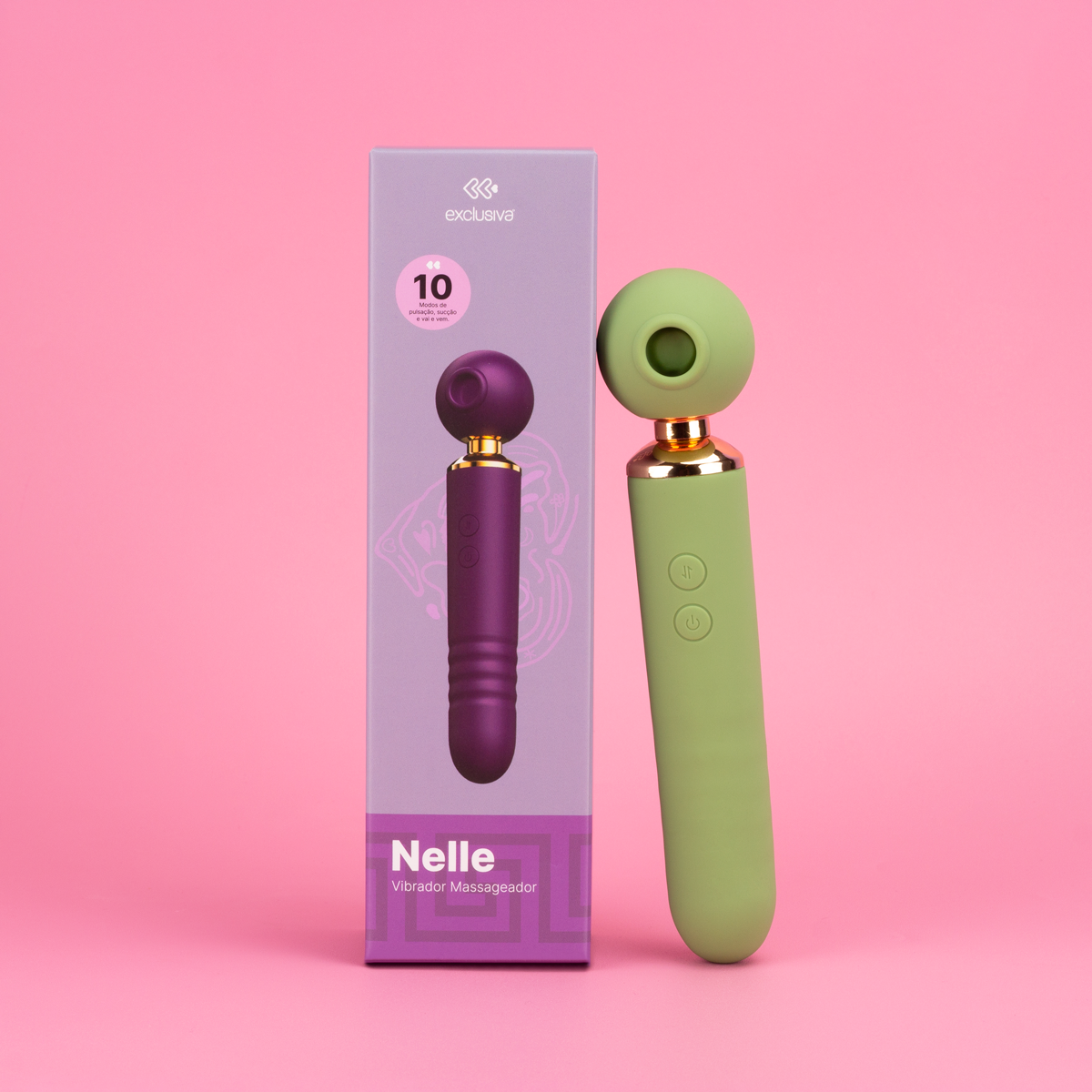 Vibrador Sugador 3 em 1 em Silicone com Motor Duplo, 10 Modos de Sucção, Pulsação e 10 Movimentos de Vai e Vem - Exclusiva Nelle | 9,5 x 2,8 cm | Disponível em 3 Cores - 2