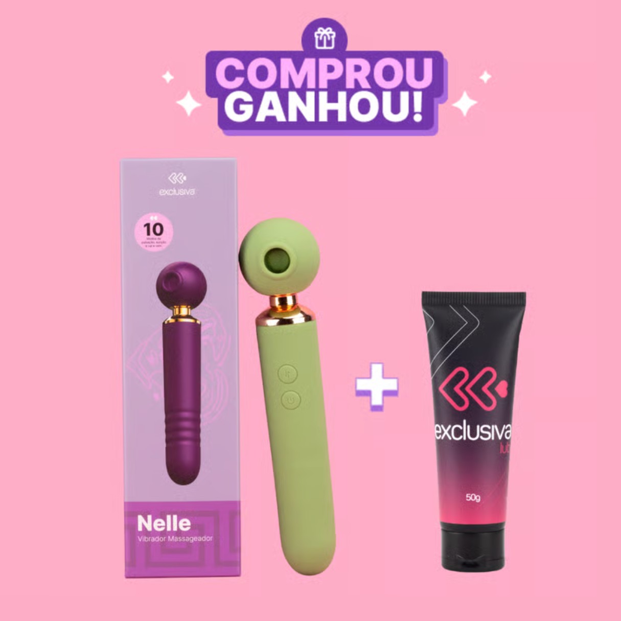 Vibrador Sugador 3 em 1 em Silicone com Motor Duplo, 10 Modos de Sucção, Pulsação e 10 Movimentos de Vai e Vem - Exclusiva Nelle | 9,5 x 2,8 cm | Disponível em 3 Cores - 1