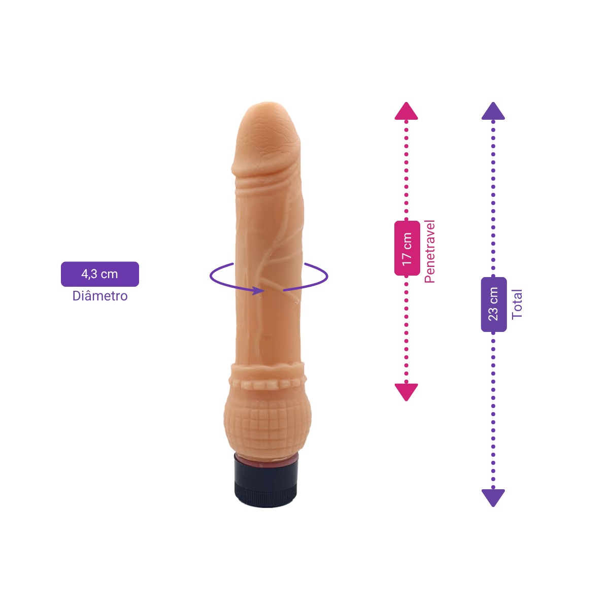 Prótese Peniana em TPE com Glande, Prepúcio, Veias e Vibração Multivelocidade - Vibration Lure | 17 x 4,3 cm - 2