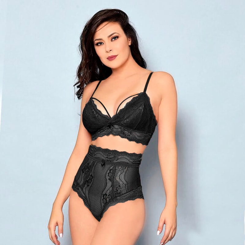 Conjunto Strappy com Calcinha Hot Pant - Yaffa Lingerie | Disponível em 3 Cores e 3 Tamanhos - 1