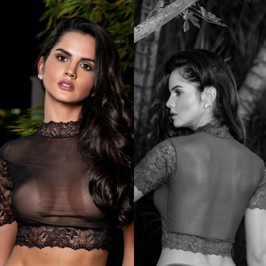 Yaffa Lingerie - Top Cropped Manga Curta em Tule Transparente com Detalhes em Renda - Tamanho Único | Disponível em 3 Cores - 1