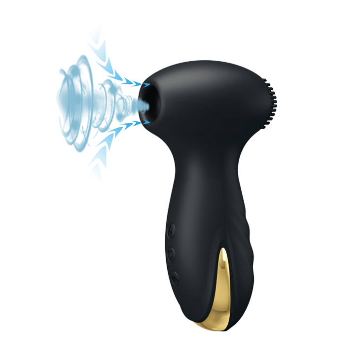 O estimulador de clitóris Pretty Love Hammer com desenho demonstrativo das ondas de pressão emitidas pelo bocal